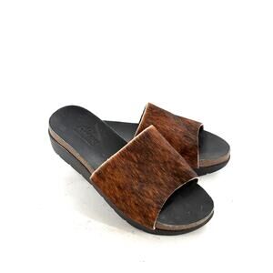 Agave Sky Calf Hair Slide Sandals 7.5 Black Brown Leather Western Boho Festival